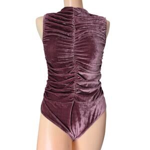 Velvet Pink Bodysuit Small Y2K Coquette Festival Ruching Layer Stretch Feminine